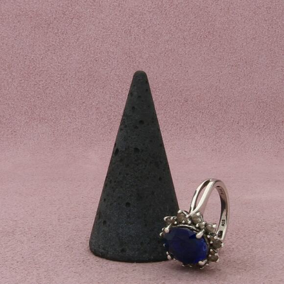 sterling silver blue sapphire with white sapphire halo ring size 7 - Picture 3 of 3